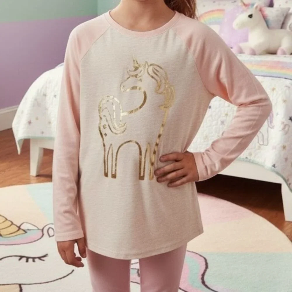 Cat & Jack L Kid Shirt Girl Unicorn Long Sleeve Graphic Top Lightweight Pullover